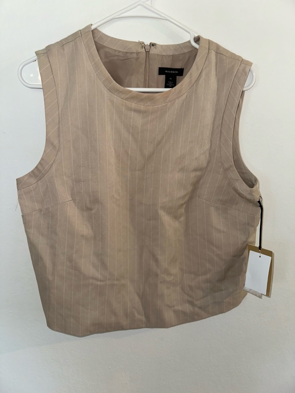 Halogen Beige Pinstripe Sleeveless Shell Top